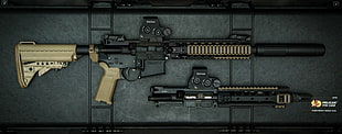 black and brown assault rifle, gun, AR-15, assault rifle, black rifle
