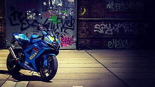 photography of blue Suzuki GSXR sports bike