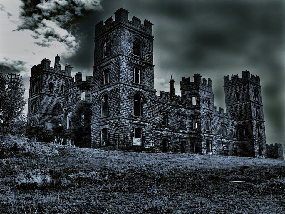 gray concrete castle during nighttime HD wallpaper