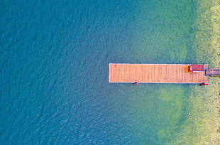 brown wooden pier, pier, blue, water, lake