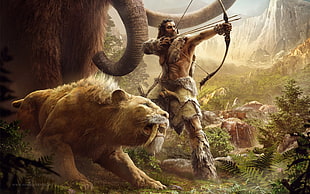 brown tiger illustration, far cry primal, artwork, video games HD wallpaper