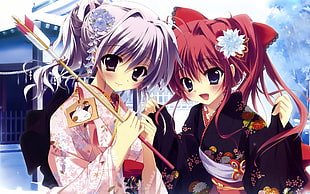 two girls in Kimono anime