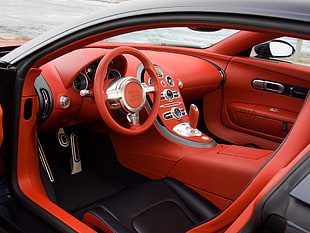 red Buggati vehicle interior, Bugatti Veyron, car
