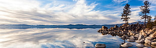photo of clouds reflection on body of water, landscape, lake, clouds, nature