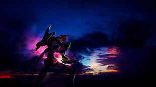 Fortnite digital wallpaper, Neon Genesis Evangelion, EVA Unit 01, clouds, sky