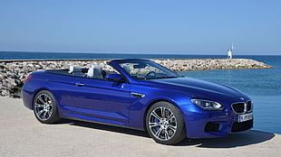 blue BMW 7 series coupe, BMW M6, Convertible, car, blue cars