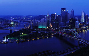assorted-color city buildings, city, cityscape, Pittsburgh, night