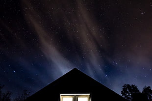 silhouette house, Starry sky, Roof, Night