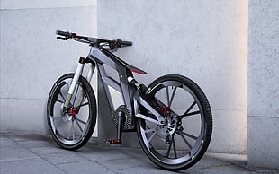 black and white full-suspension bike, vehicle, Audi, CGI, bicycle HD wallpaper