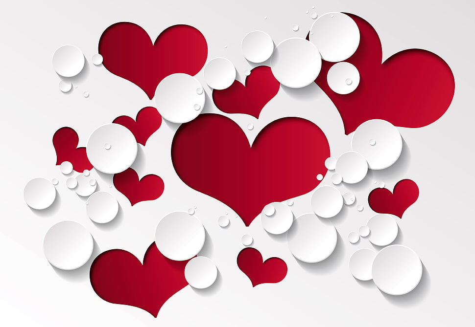 white and red heart papers HD wallpaper