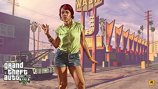 Grand Theft Auto Five game poster, Grand Theft Auto V, Rockstar Games, video game characters