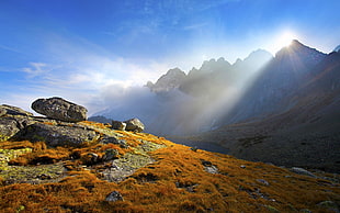 landscape photo of mountains, nature, landscape, sky, clouds HD wallpaper