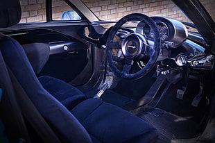 chrome and navy blue suede car car interior HD wallpaper