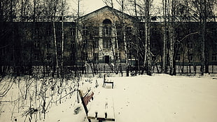 brown and black concrete building, house, winter, Russia, snow