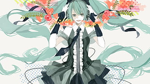 mint-green-haired female anime character illustration, anime, Vocaloid, Hatsune Miku