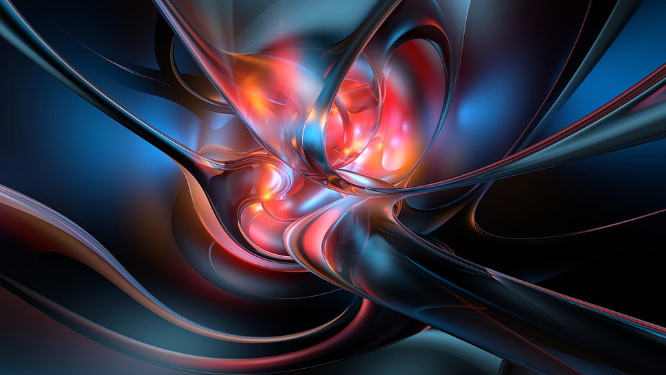blue and red glass vase, digital art, abstract, shapes HD wallpaper