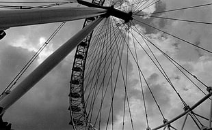 ferris wheel, London Eye, London, ferris wheel, monochrome