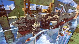 ship illustration, ship, harbor
