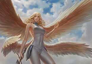 woman with wings anime character wallpaper HD wallpaper