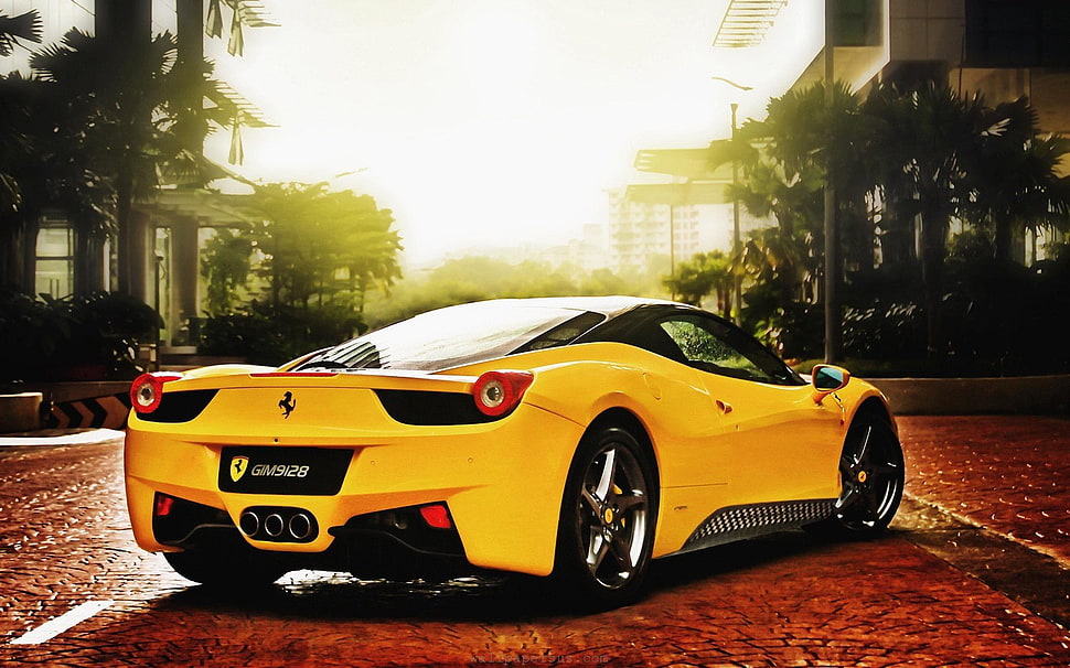 yellow Ferrari coupe, car, Ferrari, Ferrari 458, Ferrari 458 Italia HD wallpaper