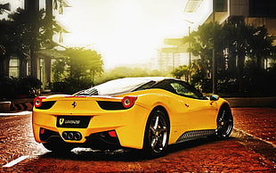 yellow Ferrari coupe, car, Ferrari, Ferrari 458, Ferrari 458 Italia