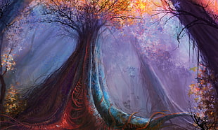 tall tree painting, fantasy art, trees HD wallpaper