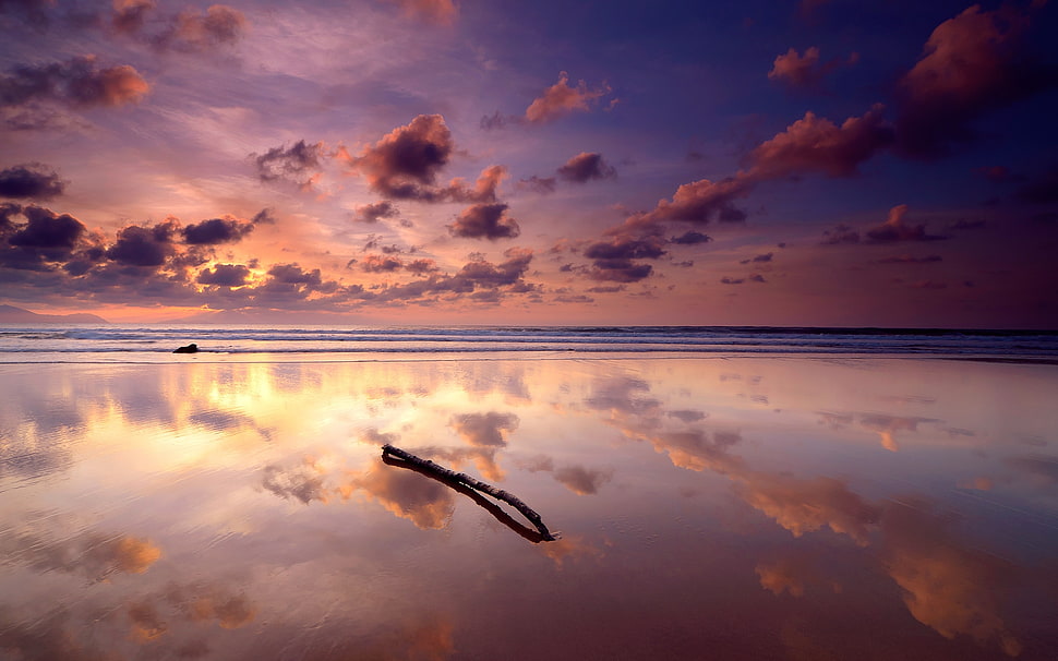orange sky reflects on a sea HD wallpaper