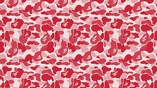 white ad red camouflage, bathing ape, pink background HD wallpaper
