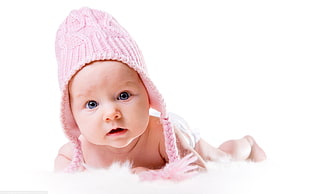 baby with pink knitted cap HD wallpaper