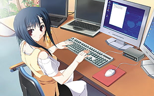 female in yellow sleeveless dress anime character
