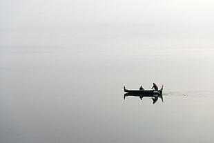 gray wooden canoe, photography, nature, landscape, reflection