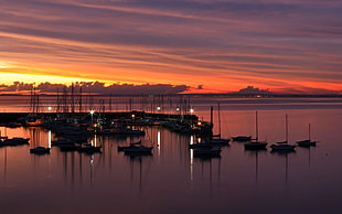 assorted boats, sunset HD wallpaper
