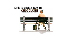 black wooden bench with text overlay, movies, Forrest Gump