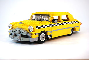 Lego Taxi puzzle toy, car, taxi, white background, LEGO HD wallpaper