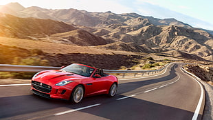 red and black convertible coupe, Jaguar F-Type, Convertible, car, red cars