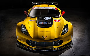 yellow Chevrolet Corvette sports coupe, 2014 Chevrolet Corvette C7R, Chevrolet Corvette C7R, car, vehicle