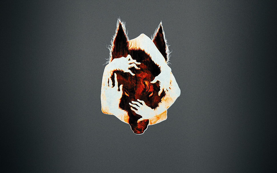 wolf and hand illustration HD wallpaper