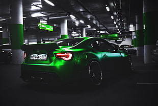 green coupe, car, vehicle, Toyota, green