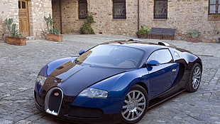 blue and black sports coupe, Bugatti Veyron, blue cars, Super Car , vehicle