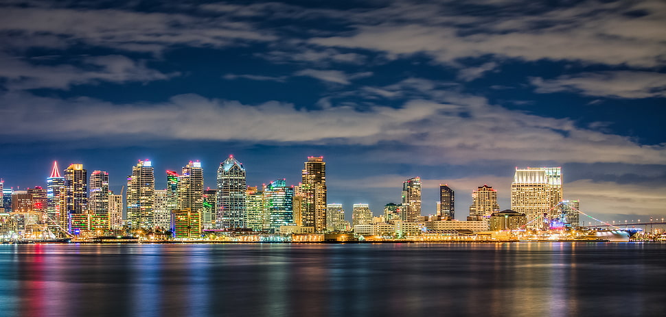 panoramic architectural photography of lighted building, san diego HD wallpaper