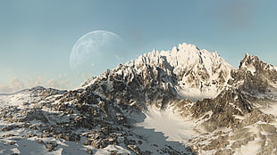 mountain with snow, digital art, mountains, snow, landscape