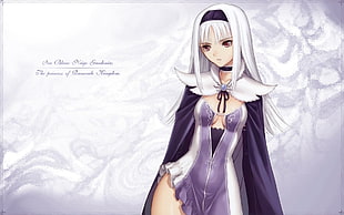 white haired girl with purple dress anime wallpaper