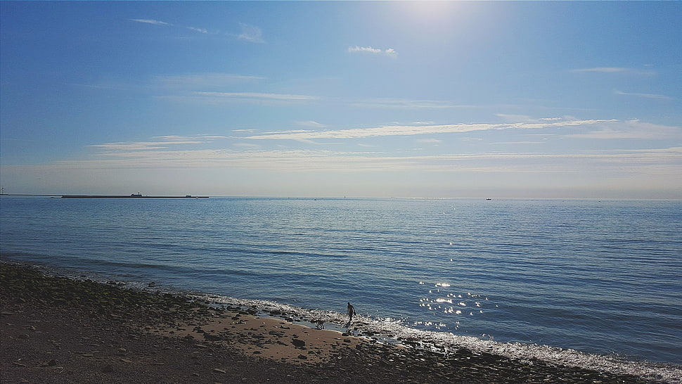 sea and blue sky, beach, sea, sky, clouds HD wallpaper