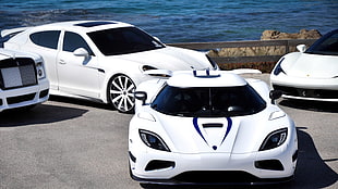 white sports car, car, luxury cars, Ferrari, Porsche