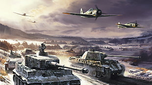 two gray military tanks digital wallpaper, World War II, Germany, Tiger I, Pzkpfw V Panther