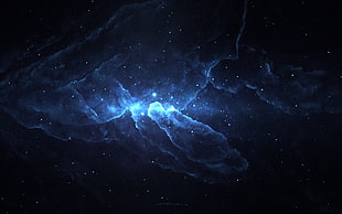 black and blue nebula digital wallpaper