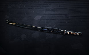 black handled katana, sword, katana HD wallpaper