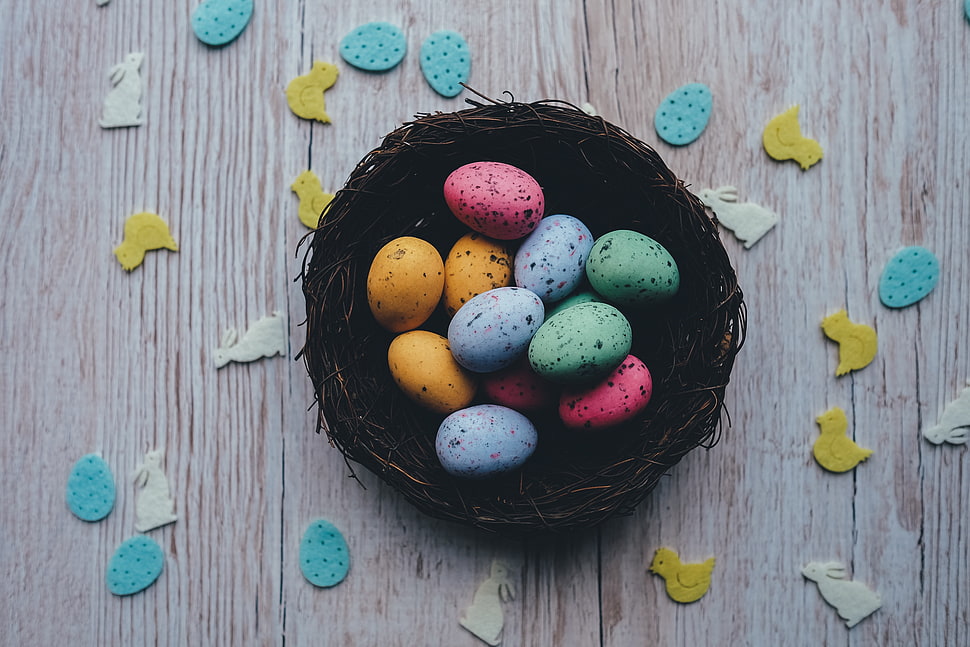 eastern eggs on black nest HD wallpaper