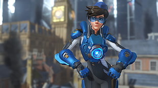 man with blue costume digital wallpaper, Overwatch, tracer, Cadet oxton, Tracer (Overwatch)