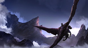 flying dragon illustration, fantasy art, dragon
